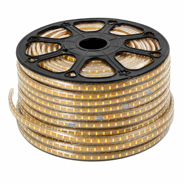 Светодиодная лента (прямоугольный дюралайт) 220v 3014 (теплый белый) бухта - 100м